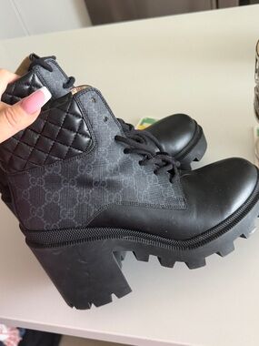 Gucci Black Quilted Logo Lace-Up Platform Boots
